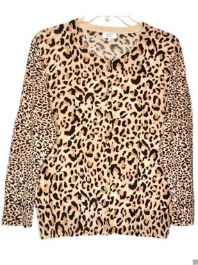 Crown & Ivy Animal Print 3/4 Sleeve Cardigan in Gold/Black Women’s XL